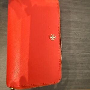 Tory Burch Bright Red Wallet with Gold Logo
